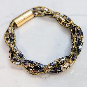 Sparkle Chunky Beaded Bracelet Gold Gray Black Magnetic Closure NEW